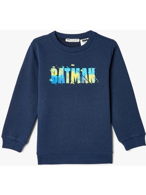 Koton Batman Sweatshirt Lisanslı Uzun Kollu Bisiklet Yaka Şardonlu