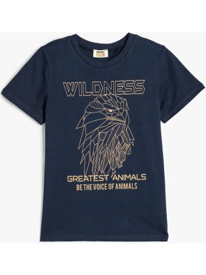 Koton Tişört Kısa Kollu Kartal Baskı Detaylı Bisiklet Yaka Pamuklu