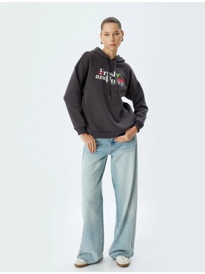 Koton Oversize Sweatshirt Arkası Meyve Baskılı Kapüşonlu Şardonlu