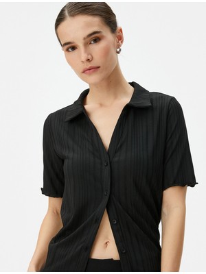 Koton Kısa Kollu Tişört Gömlek Yaka Düğmeli