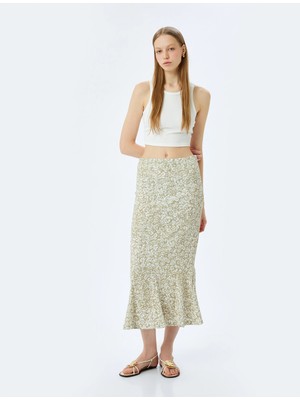 Koton Çiçekli Yüksek Bel Midi Etek