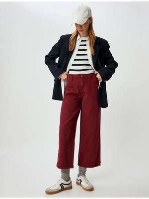 Koton Geniş Kısa Paça Pantolon Yüksek Bel Düğmeli - Wide Leg Jean