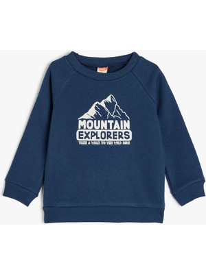 Koton Baskılı Uzun Kollu Bisiklet Yaka Pamuklu Sweatshirt