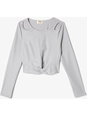 Koton Tişört Pencere ve Düğüm Detaylı Uzun Kollu Kaşkorse