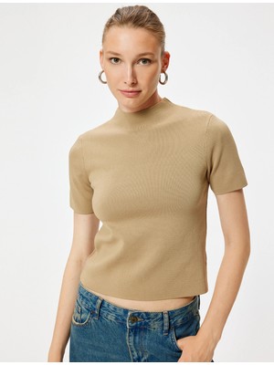 Koton Kısa Kollu Basic Triko Kazak Dik Yaka