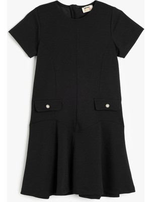 Koton Kısa Kollu Cep Detaylı Bisiklet Yaka Elbise