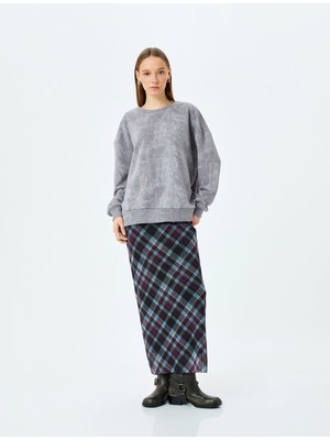 Koton Soyut Baskılı Oversize Yıkamalı Bisiklet Yaka Sweatshirt