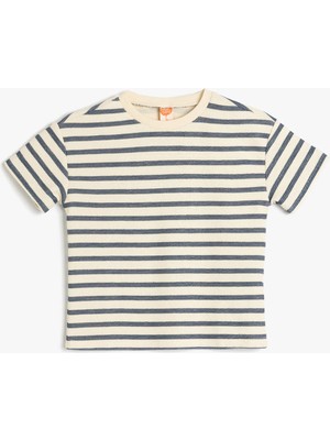 Koton Pamuklu Kısa Kollu Bisiklet Yaka Çizgili Tişört