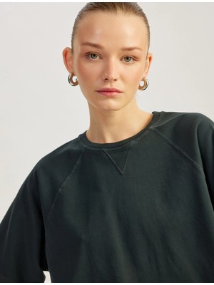 Koton Üç Iplik Pamuklu Kısa Kollu Bisiklet Yaka Oversize Tişört