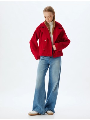 Koton Oversize Ceket Kruvaze Yaka Düğmeli Cep Detaylı Astarlı