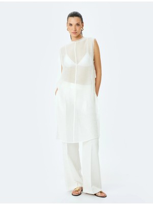 Koton Kolsuz Bisiklet Yaka Yarı Transparan Uzun Viskon Tunik