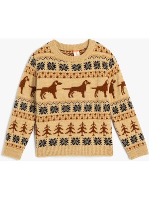 Koton Bisiklet Yaka Uzun Kollu Desenli Triko Kazak