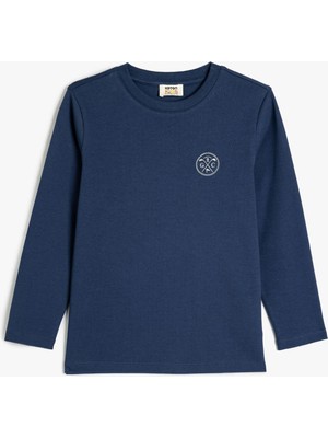 Koton Oversize Tişört Uzun Kollu Bisiklet Yaka Tenis Baskılı Pamuklu