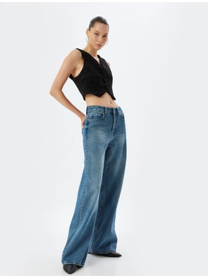 Koton Tüvit Yelek Crop Kolsuz Düğmeli V Yaka Slim Fit