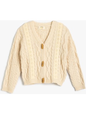 Koton V Yaka Basic Örgü Hırka Düğmeli Yün Karışımlı