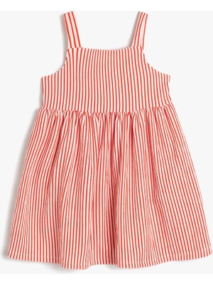 Koton Askılı Elbise Arkası Fiyonk Detaylı Kız Çocuk İçin Regular Kalıp Kırmızı Renkli