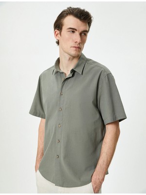 Koton Yazlık Gömlek Kısa Kollu Klasik Yaka Düğmeli 4SAM60001HW Haki Xxl