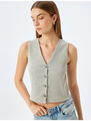 Koton Dokulu Düğmeli V Yaka Yelek