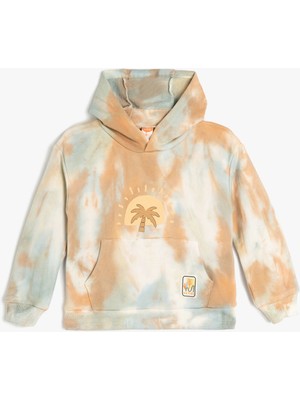Koton Kapşonlu Palmiye Baskılı Uzun Kollu Pamuklu Sweatshirt
