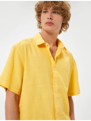 Koton Yazlık Gömlek Kısa Kollu Klasik Yaka Düğmeli Pamuklu - Koton - 4SAM60034HW - Sarı - Xxl