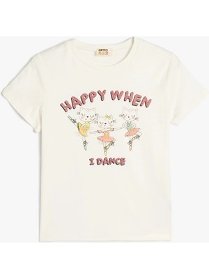 Koton Kısa Kollu Bisiklet Yaka Kedi Baskılı Pamuklu Tişört