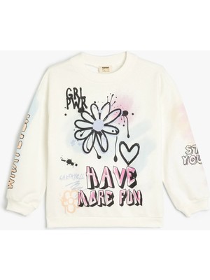 Koton Sweatshirt Grafiti Temalı Bisiklet Yaka Uzun Kollu