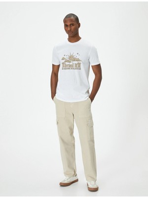 Koton Slogan Baskılı Tişört Slim Fit Kısa Kollu Bisiklet Yaka Pamuklu