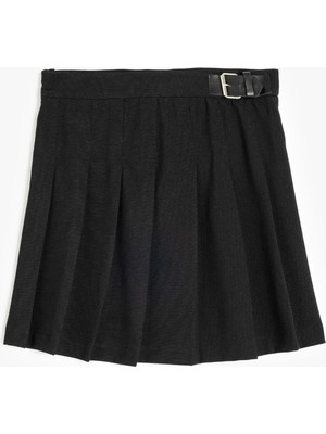 Koton Ekoseli Şort Etek Kemer Tokalı Pileli Viskon Karışımlı