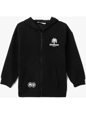 Koton Palmiye Baskı Detaylı Kapşonlu Fermuarlı Sweatshirt