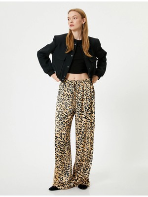 Koton Leopar Desenli Saten Pantolon Beli Bağcıklı Düz Paça