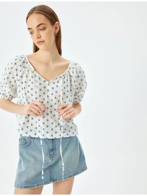 Koton V Yaka Bağcıklı Balon Kol Bluz