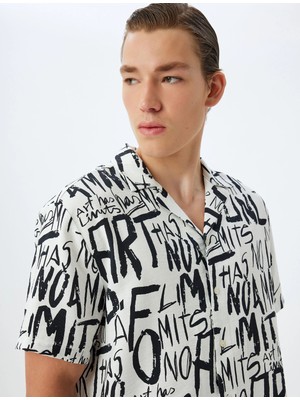 Koton Slogan Baskılı Gömlek Kısa Kollu Viskon