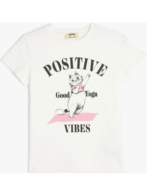 Koton Kısa Kollu Bisiklet Yaka Slogan Baskılı Pamuklu Tişört