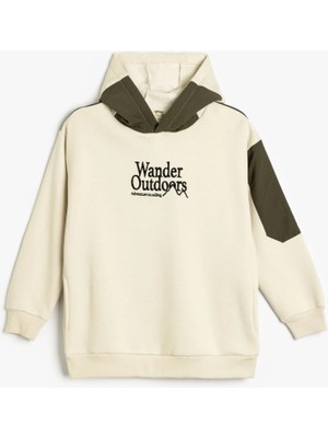 Koton Oversize Kapşonlu Sweatshirt Slogan Baskılı Renk Bloklu