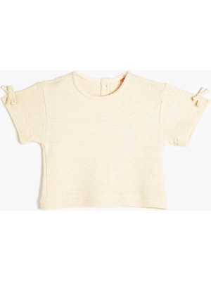 Koton Tüvit Crop T-Shirt Kısa Kollu Fiyonk Detaylı Bisiklet Yaka  Pamuklu