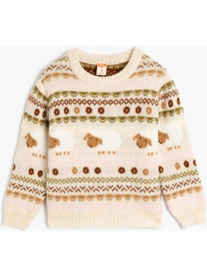 Koton Triko Kazak Kuzu Desenli Bisiklet Yaka Uzun Kollu