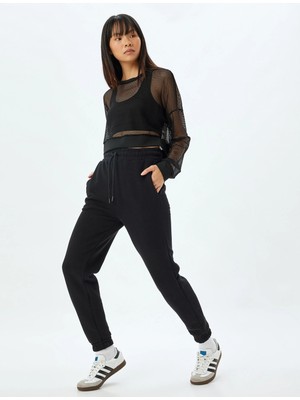 Koton Jogger Yüksek Bel Eşofman Altı Beli Bağcıklı Cep Detaylı Şardonlu