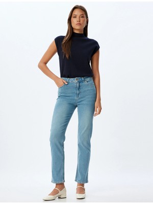 Slim Fit Kot Pantolon Düz Paça Normal Bel - Koton - 5WAL40055MD - Açık Indigo - 26/32