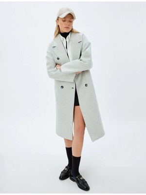 Koton Uzun Kruvaze Kaşe Oversize Kaban Kalın Örme Melanj Cepli