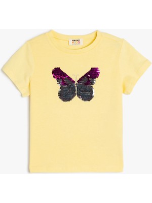 Koton Pullu Payetli Kelebekli Kısa Kollu Pamuklu Tişört