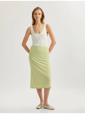 Koton Standart Bel Viskon Kumaş Parıltılı A Kesim Midi Kalem Etek