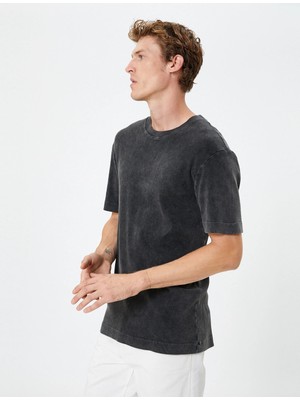 Koton Yıkamalı Tişört Basic Bisiklet Yaka Slim Fit Kısa Kollu