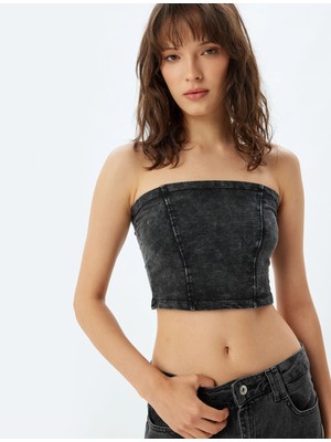 Koton Crop Straplez Büstiyer Soluk Efektli Pamuklu Slim Fit