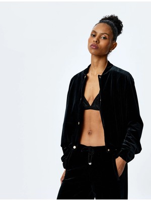 Koton Uzun Kollu Kolej Yaka Kadife Bomber Ceket