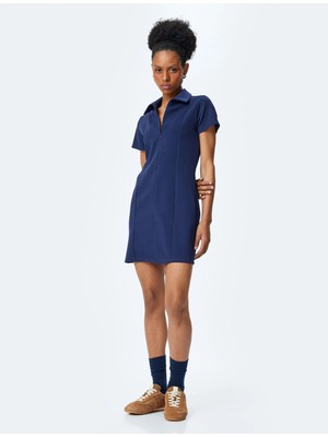 Koton Krep Scuba Kumaş Slim Fit Fermuar Detaylı Mini Polo Yaka Elbise