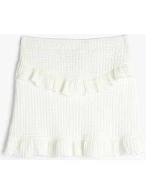 Koton Mini Etek Katlı Dokulu Beli Lastikli