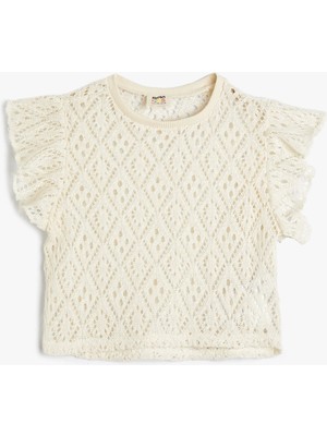 Koton Ajurlu Crop Tişört Kolsuz Fırfır Detaylı