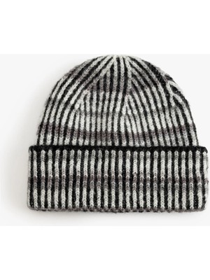 Koton Örgü Bere Yün Karışımlı Katlama Detaylı Çizgili