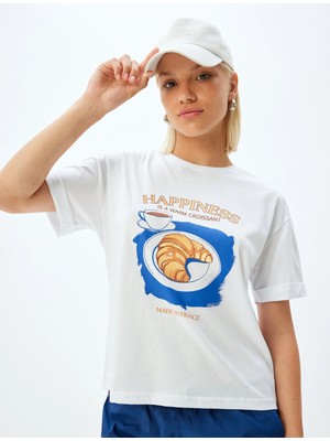 Koton Baskılı Oversize Tişört Kısa Kollu Bisiklet Yaka