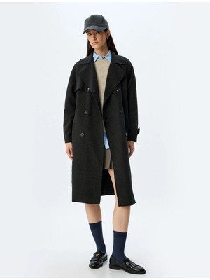 Koton Kemerli Cepli Rüzgar Kapaklı Uzun Kruvaze Kaşe Kaban